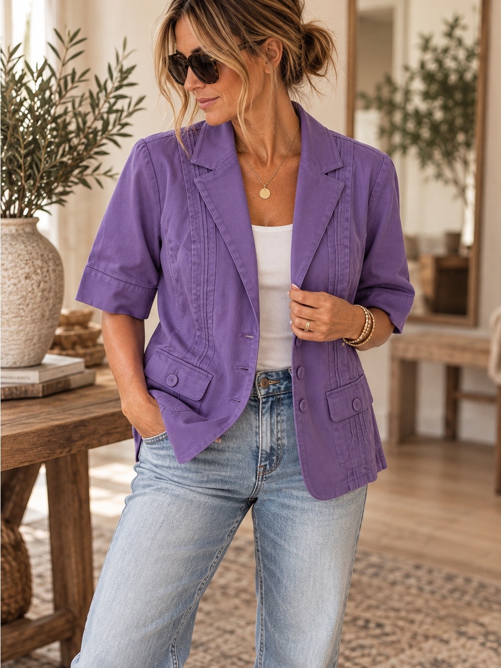 NWT Coldwater Creek Purple Sunwashed Twill Jacket Blazer Size 10 Cotton
